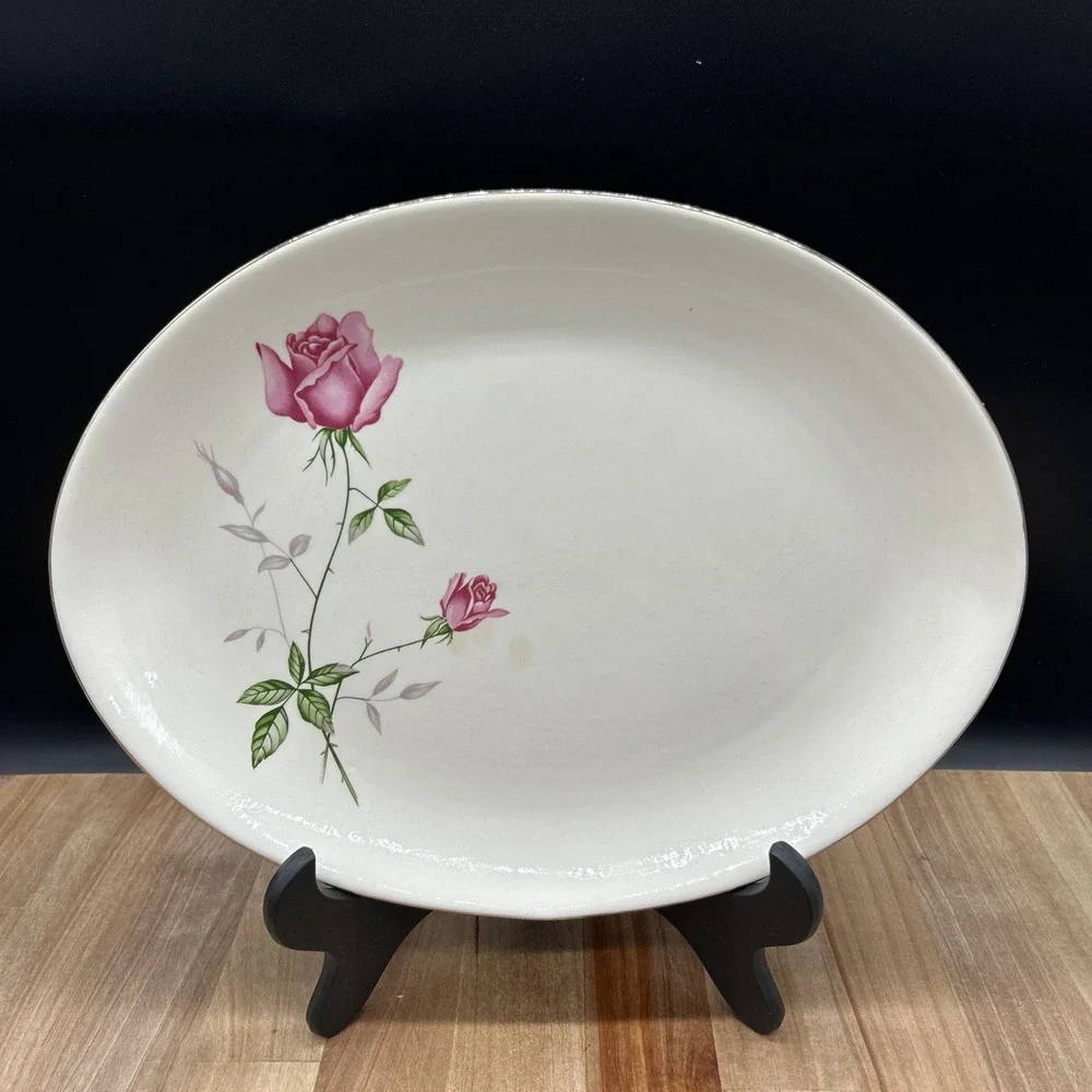 Vintage 1950s Homer Laughlin HLC3656 Pink Floral Oval Platter 11.5 X 9
